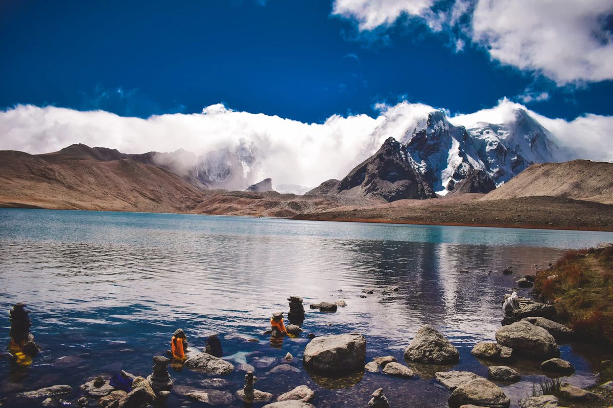 Snow-covered Himalayan peaks above a Sikkim valley